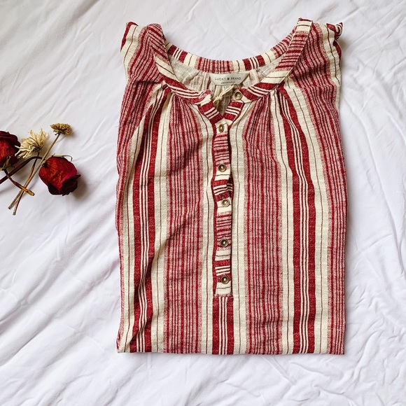 Lucky Brand Tops - LUCKY BRAND Burgundy Striped Short Sleeve Top